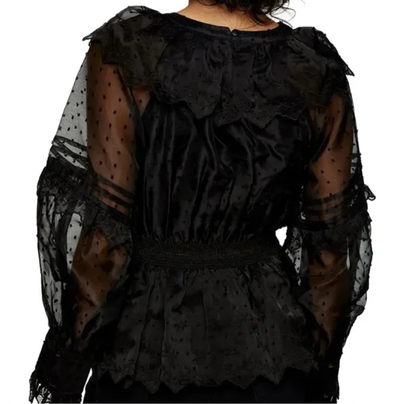 NWT - Topshop Black Sheer Lace Blouse - Picture 2 of 7